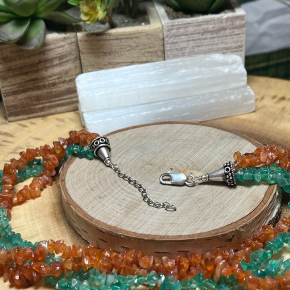 VTG| 925 Carnelian & Green Stone Necklace 💚🧡 - Picture 7 of 8